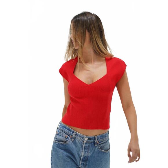 NEW LNA millie cap sleeve sweater in red